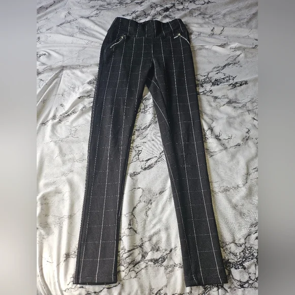 5 For $25✨Womens Medium Checked White Striped & Black Soft Leggings Tights Pants - Picture 6 of 7